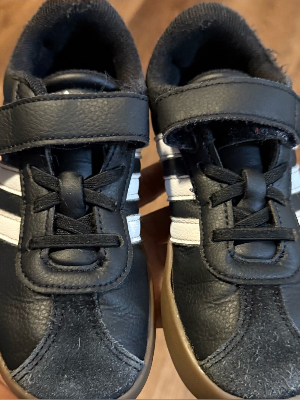 adidas Kids Black and White Hook-and-Loop Sneakers with Gum Sole
